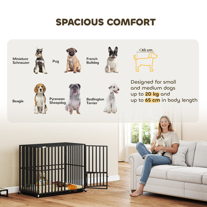 Heavy Duty Dog Crate, Dog Cage with Wheels for Small Medium Breeds, Metal Pet Kennel with Removable Tray