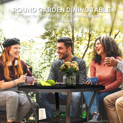90 cm Garden Dining Table with 4-5 cm Parasol Hole, Round Outdoor Dining Table, Steel Garden Table