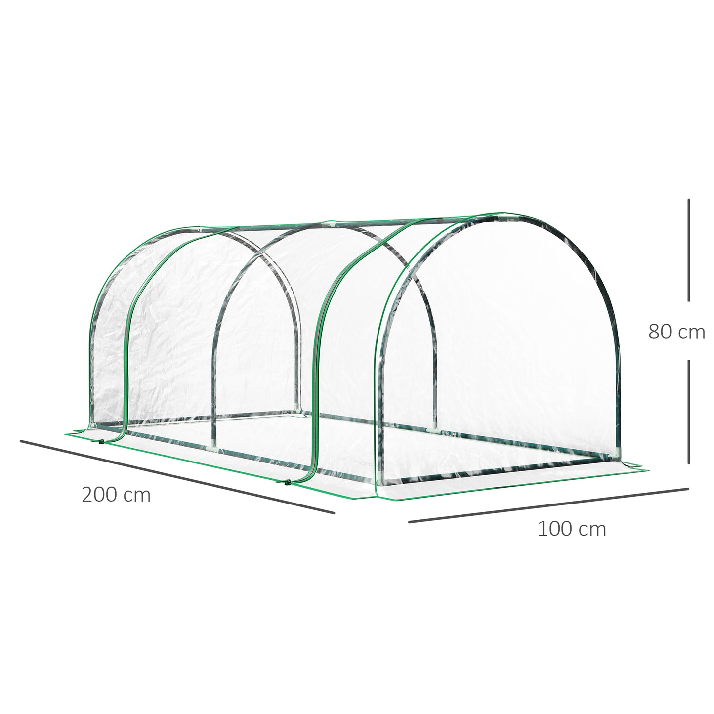 Tunnel Greenhouse Green Grow House for Garden Outdoor, Steel Frame, PVC Cover, Transparent, 200 x 100 x 80cm