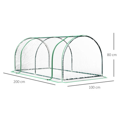 Tunnel Greenhouse Green Grow House for Garden Outdoor, Steel Frame, PVC Cover, Transparent, 200 x 100 x 80cm