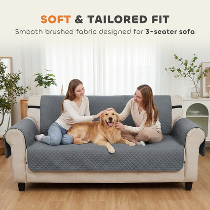 Waterproof Sofa Cover 3 Seater, Soft Couch Cover for Dogs Cats Pets, Non Slip Sofa Slipcoevr with Elastic Straps