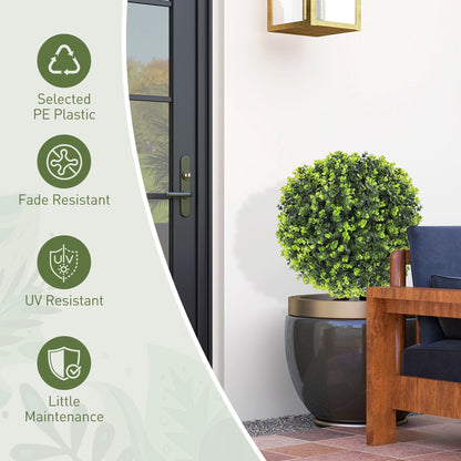 Set of 2 40 cm Artificial Boxwood Topiary Ball Bush with Integrated Ground Stake, Eucalyptus Leaves
