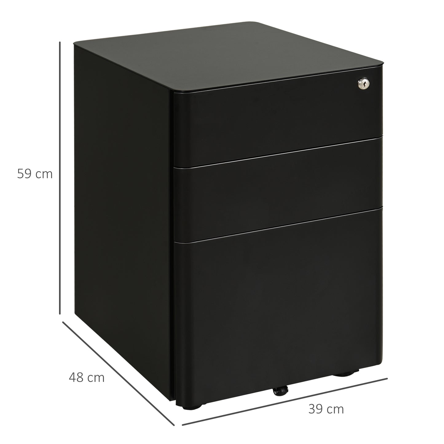 Lockable Cabinet, Rolling Filing Cabinet with 3 Drawers, Steel Office Drawer Unit for A4, Letter, Legal Sized Files
