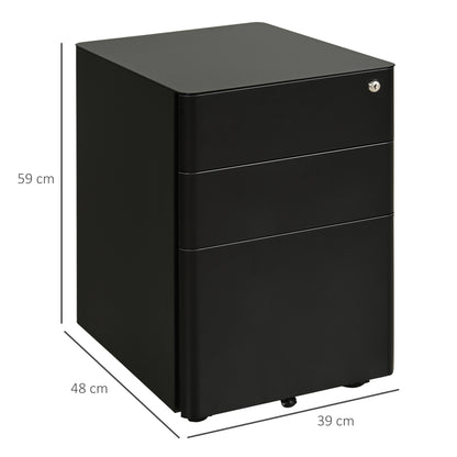 Lockable Cabinet, Rolling Filing Cabinet with 3 Drawers, Steel Office Drawer Unit for A4, Letter, Legal Sized Files