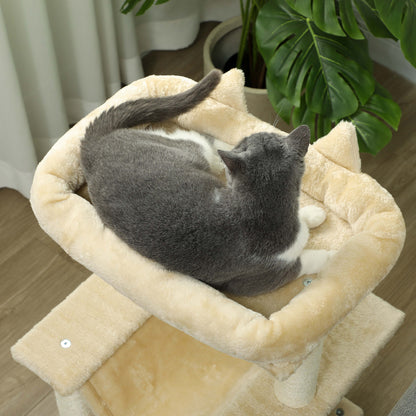 Cat Tree, 90cm Cat Tower with Sisal Scratching Posts, Cat Condo, Hammock, Top Perch and 2 Hanging Toys for Cats, Beige