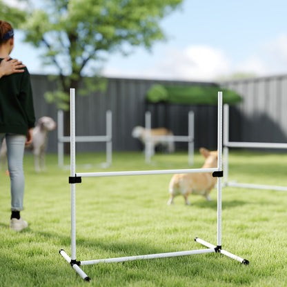 4 Pieces Dog Agility Training Equipment, Adjustable Height Jumps Hurdle with Carrying Bag for Outdoor, White