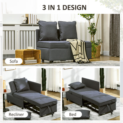 Convertible Single Sofa Bed, 3-in-1 Multi-Functional Sleeper Chair Bed with Magazine Pocket, Grey