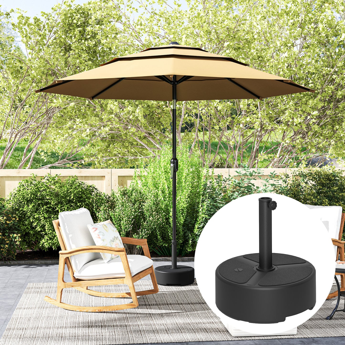 Round Garden Parasol Base, Garden Umbrella Stand Heavy Duty Parasol Base, Filled Up to 20kg with Stand or 18kg