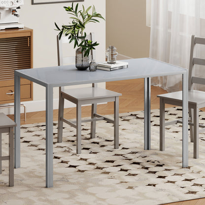 120cm Dining Table, Rectangle 4 Seater Kitchen Table with Tempered Glass Top and Metal Legs, Grey