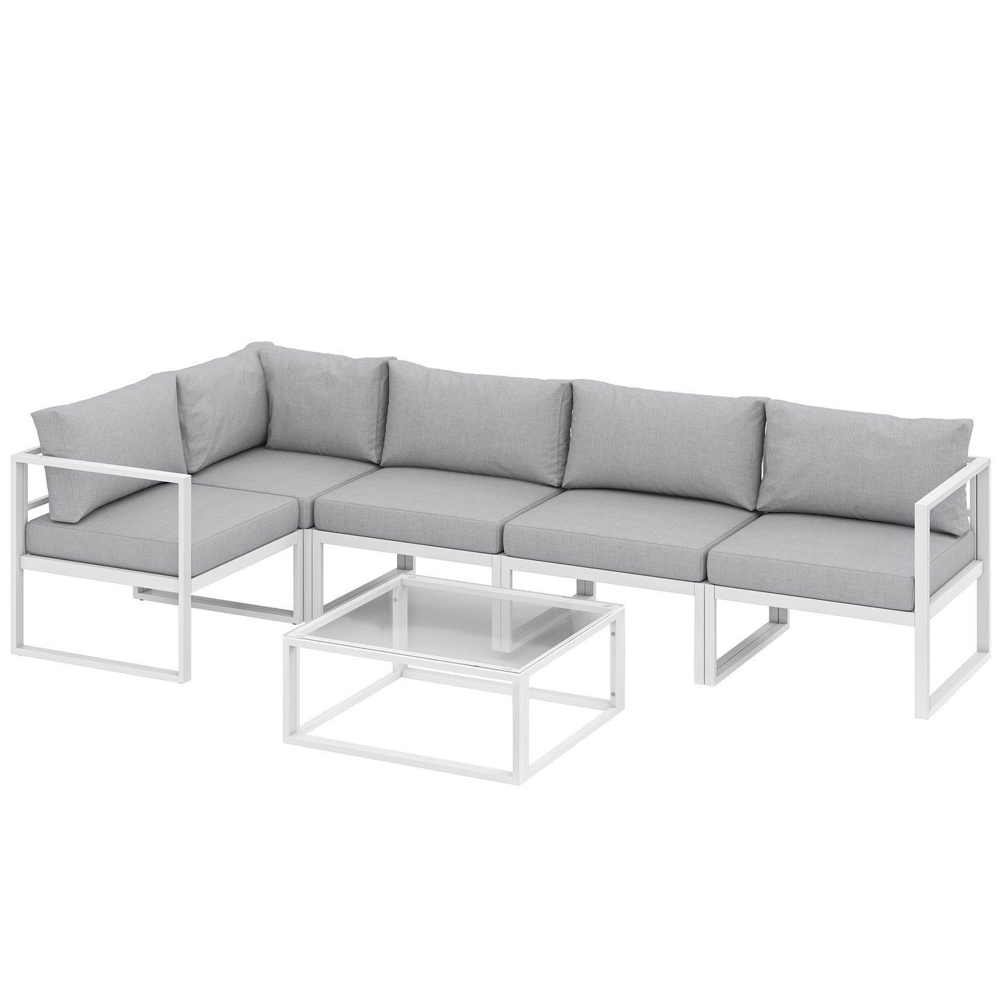 5 Seater Aluminium Garden Furniture Set, Garden Sofa Set with Thick Cushions for Patio and Balcony, Outdoor, Light Grey