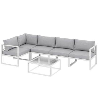 5 Seater Aluminium Garden Furniture Set, Garden Sofa Set with Thick Cushions for Patio and Balcony, Outdoor, Light Grey