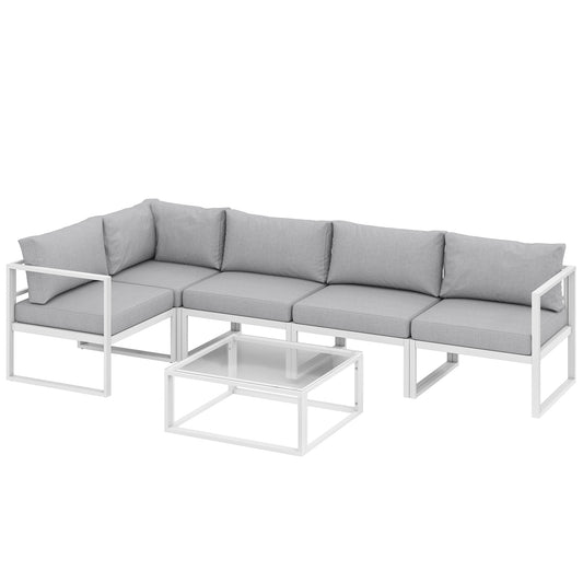 5 Seater Aluminium Garden Furniture Set, Garden Sofa Set with Thick Cushions for Patio and Balcony, Outdoor, Light Grey