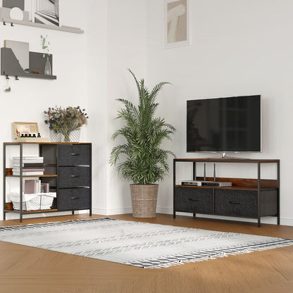 Chest of Drawers Storage Dresser Cabinet Organizer with 3 Fabric Drawers and 2 Display Shelves for Living Room, Bedroom