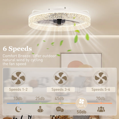 Ceiling Fan with Lights, Dimmable LED Mount Ceiling Fan Light with Remote App Control for Bedroom, White