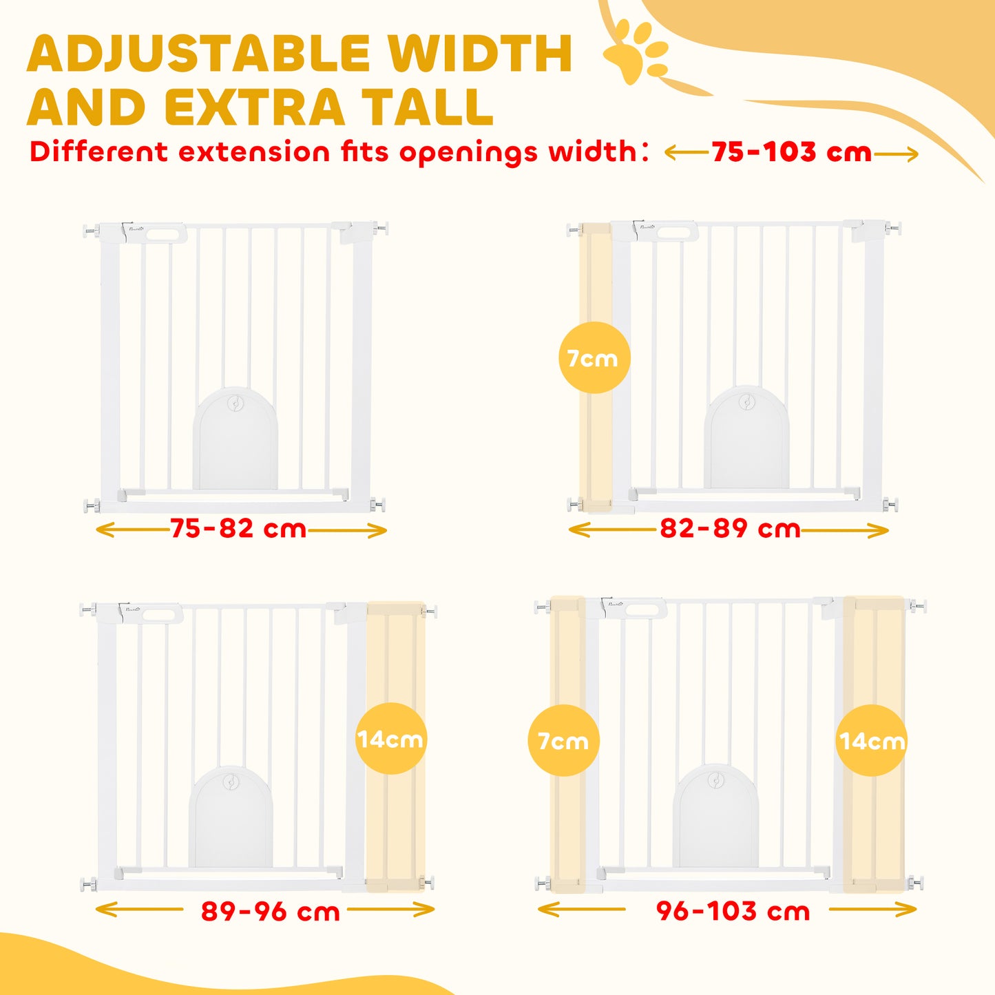 Dog Gate with Cat Flap Pet Safety Gate Barrier, Stair Pressure Fit, Auto Close, Double Locking, for Doorways, Hallways