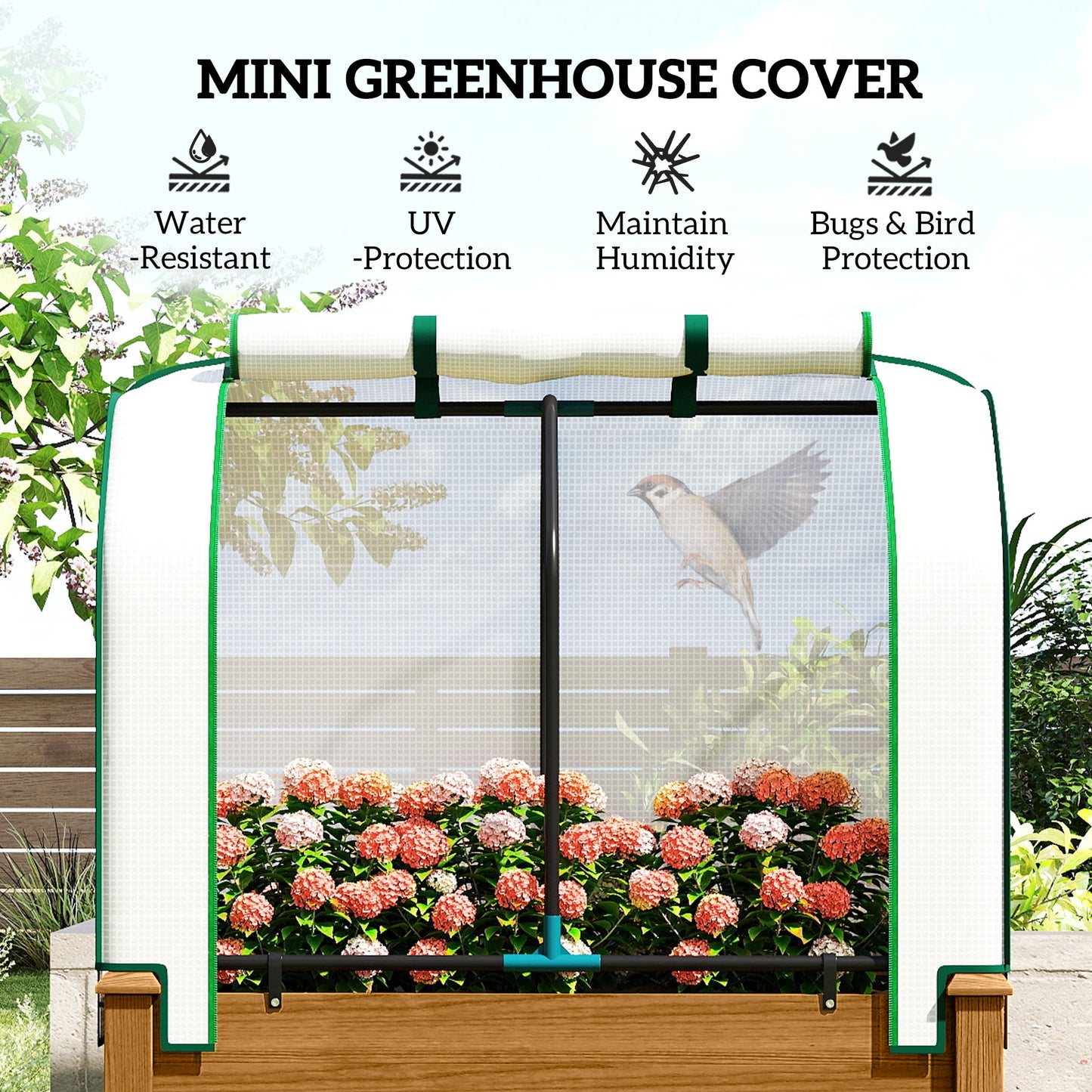 Raised Garden Bed Outdoor Elevated Wood Planter Box w/ PE Cover, Natural