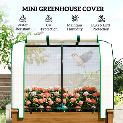 Raised Garden Bed Outdoor Elevated Wood Planter Box w/ PE Cover, Natural