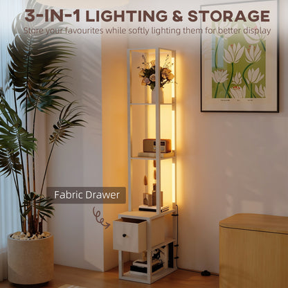 Floor Lamp with Shelves, LED Column Modern Standing Lamp with Fabric Drawer, Adjustable Brightness