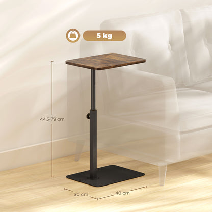 C Shaped Side Table, Small End Table with Adjustable Height and Metal Base for Living Room, Bedroom, Rustic Brown