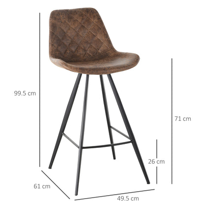 Set Of 2 Bar Stools Vintage Microfiber Cloth Tub Seats Padded Comfortable Steel Frame Footrest Quilted Home Bar Cafe Kitchen