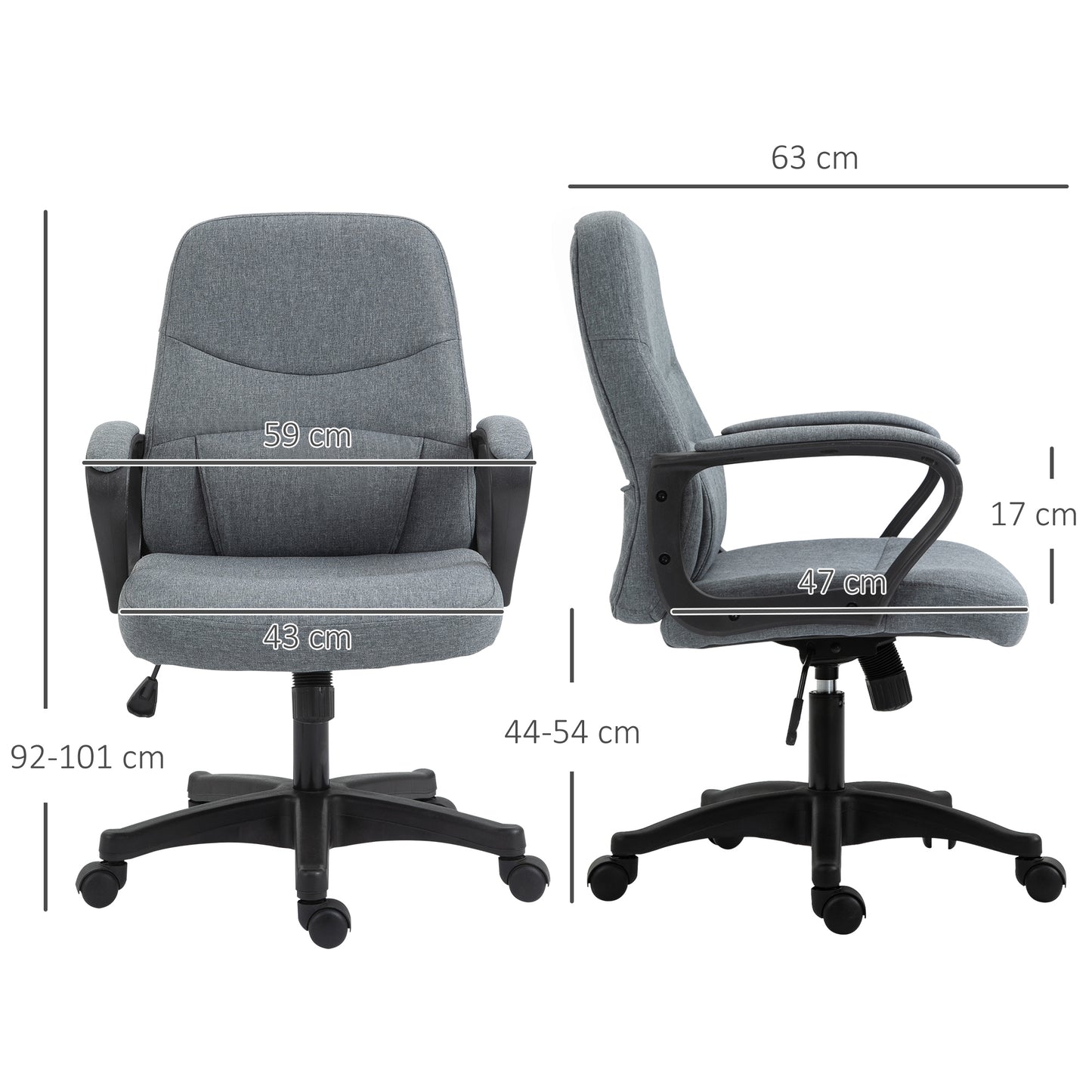 Office Chair, Fabric Desk Chair Mid Back Work Study Chair with Massage Lumbar Support, Adjustable Height and Swivel Wheels