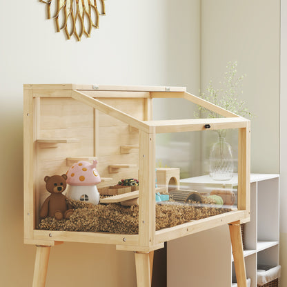 Wooden Hamster Cage, Hamster Habitat with Openable Top, Seesaws, Platforms, Water Bottle for Gerbils, 110 x 52 x 101 cm
