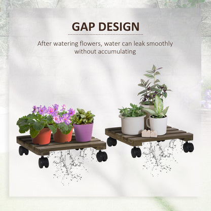 2 Pack Plant Caddy with Wheels, 30 cm Square Wooden Plant Pot Trolley, Pot Caddy for Outdoor Patios, Decks and Indoors