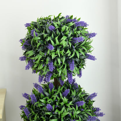 Set of 2 Artificial Plants, Lavender Flowers Ball Trees with Pot, for Home Indoor Outdoor Decor, 110cm