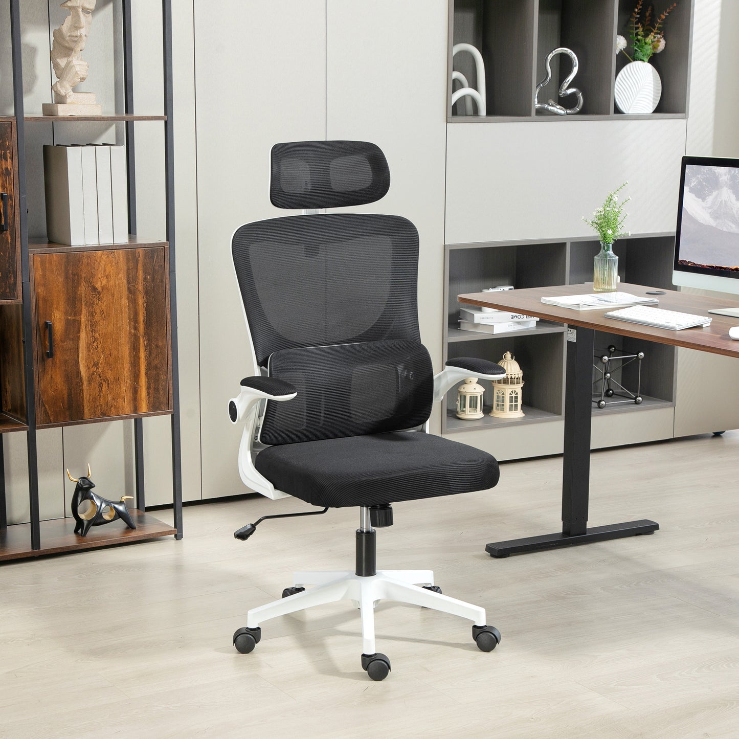 Ergonomic Office Chair, High Back Mesh Computer Desk Chair with Adjustable Headrest and Lumbar Support, Rotatable Armrests
