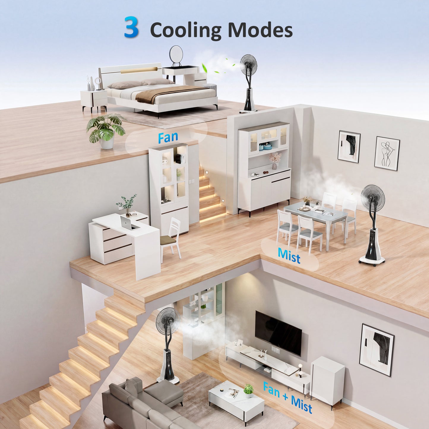 Pedestal Fan with Water Mist Spray, Spray Misting Fan with 75° Oscillation, Remote Control, Tilt Head, 3 Speeds, 3 Modes