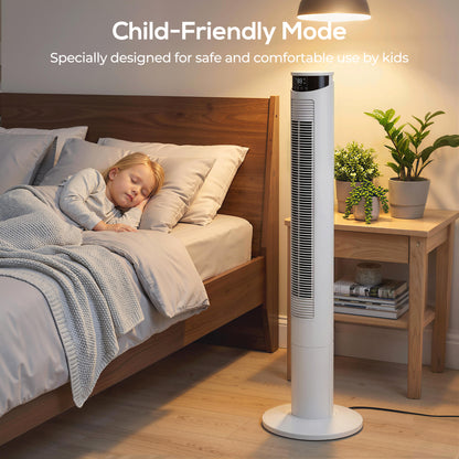 Tower Fan with WiFi Control Standing Floor Fan with Remote Control 116 cm White