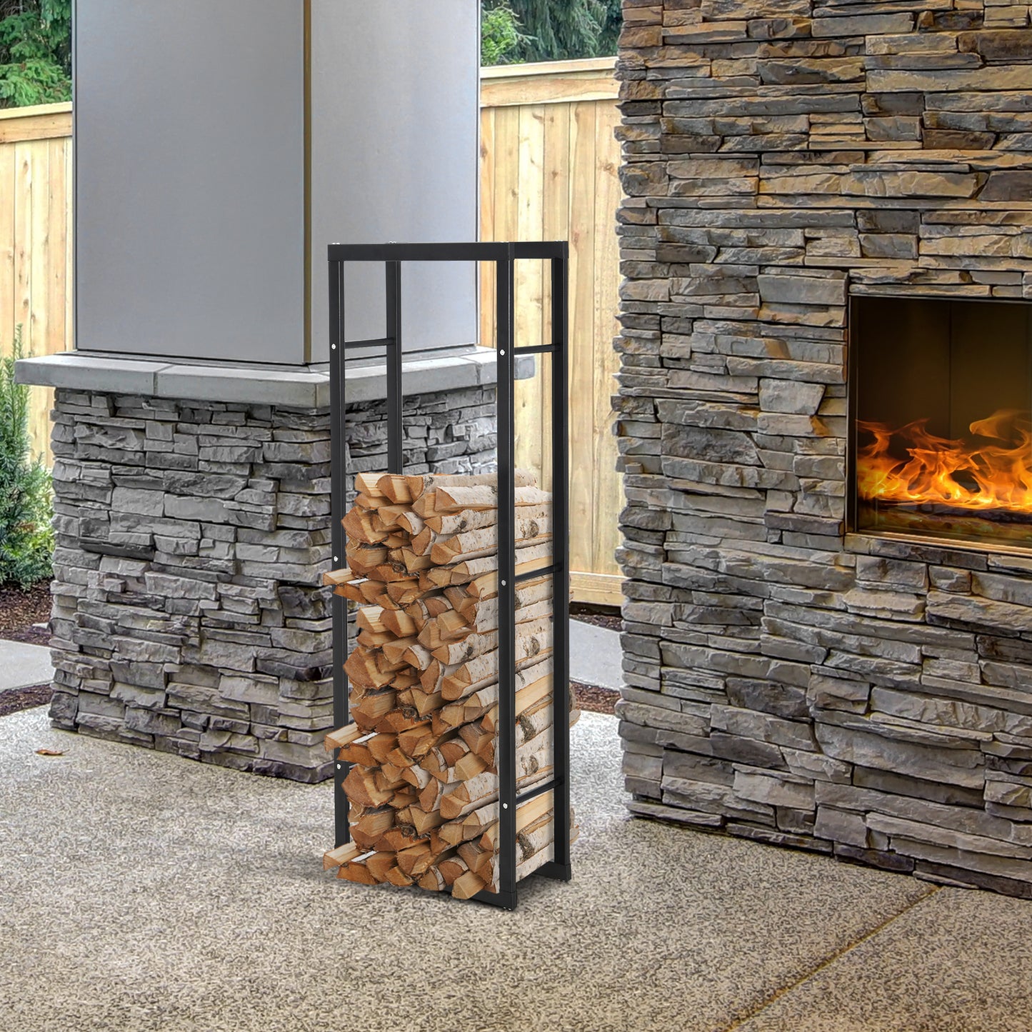 Metal Firewood Log Holder Tall Firewood Rack Indoor Outdoor Fireplace Wood Storage Shelf with Side Rails, Rust-Resistant