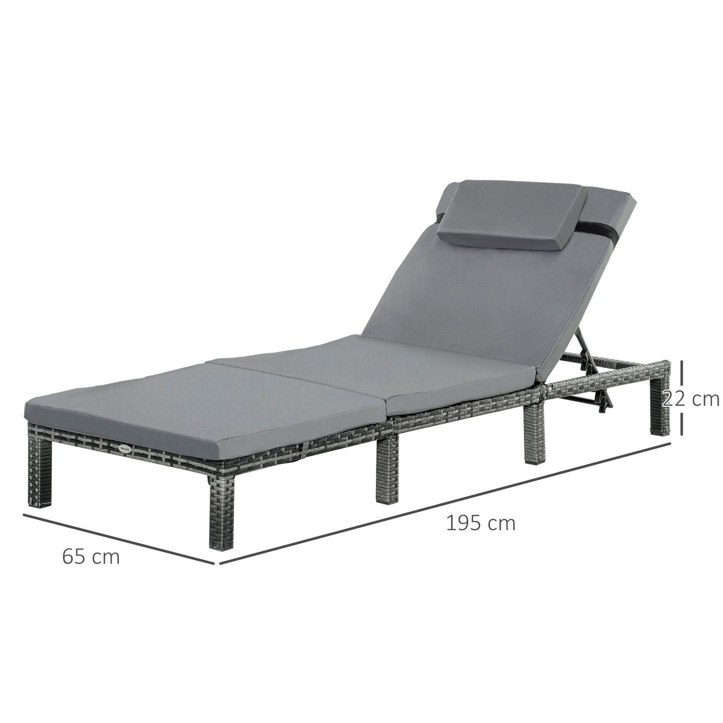 Rattan Sun Lounger, 5-Level Adjustable Garden Lounger Recliner with Cushion and Headrest, Outdoor Reclining Sunbed