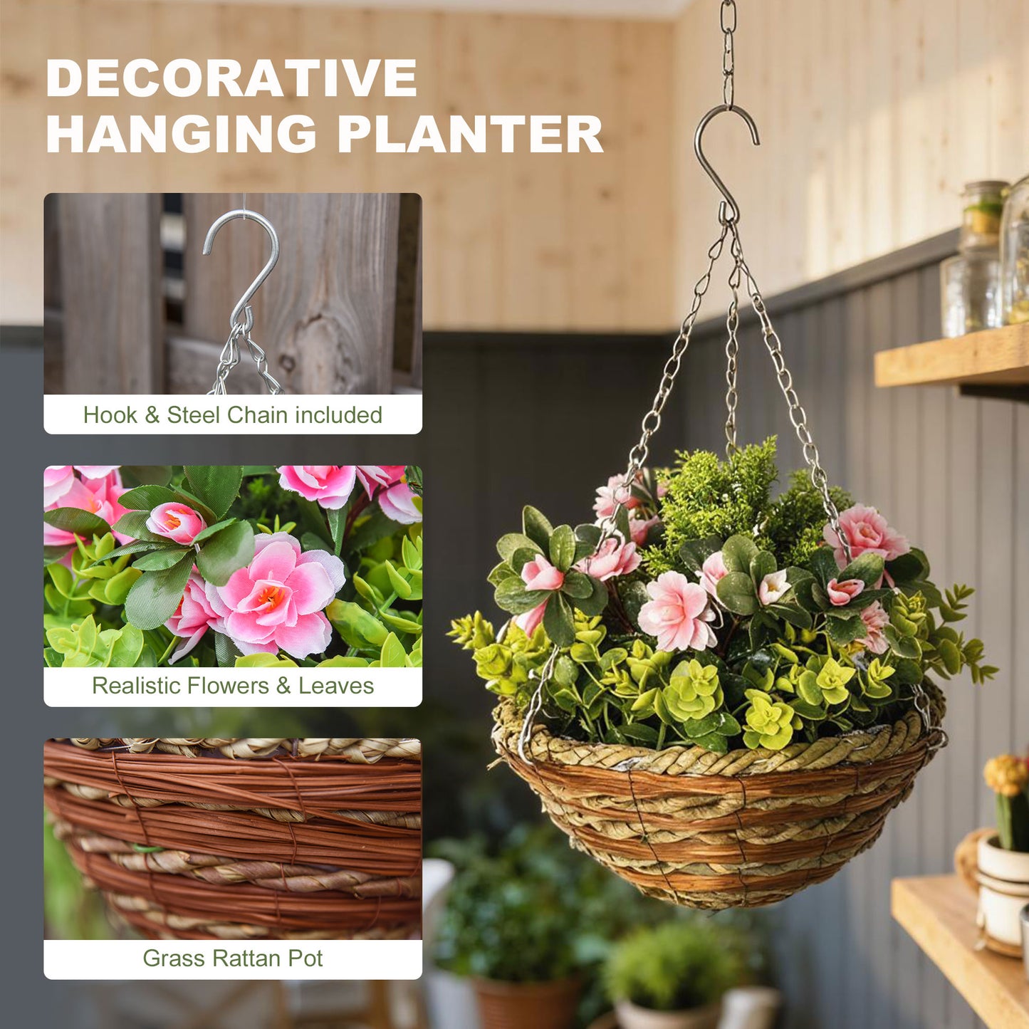 Set of Two Hanging Lisianthus Flower Pots - Pink/Green