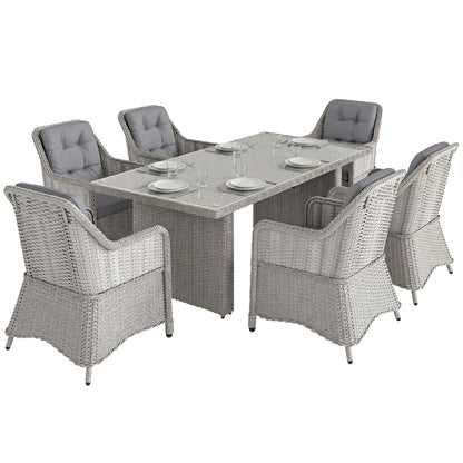 Seven-Piece Rattan Dining Set - Mixed Grey