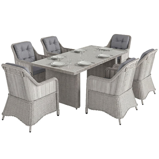 Seven-Piece Rattan Dining Set - Mixed Grey
