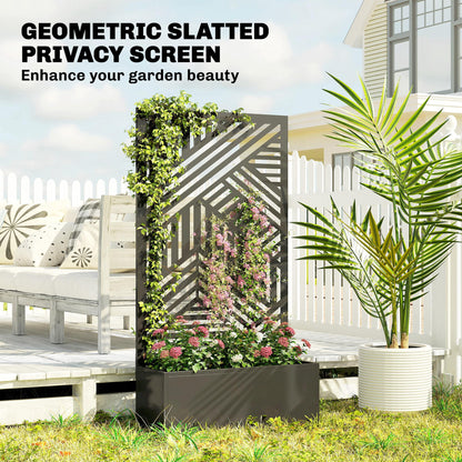 Metal Garden Bed for Garden with Trellis, Raised Garden Bed with Privacy Screen, Geometric Slatted Cut-Out