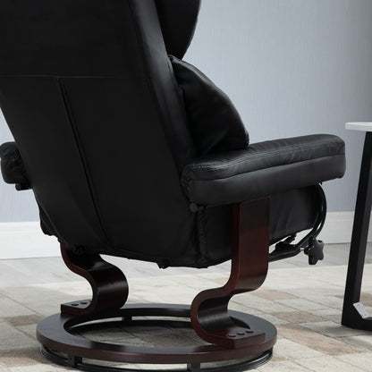 360° Swivel Recliner Chair with Footstool, PU Leather Manual Recliner Armchair with Footstool, Solid Wood Base