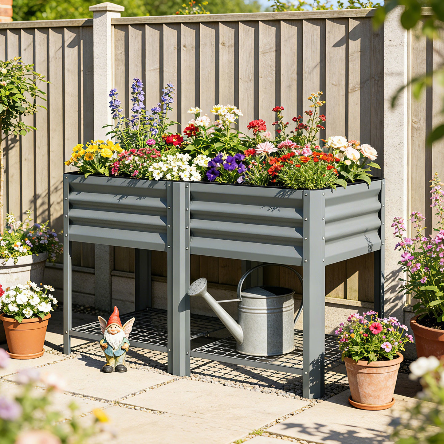 Raised Garden Bed with Storage Shelf Steel Elevated Planter Box with Legs for Outdoor Vegetables Flowers
