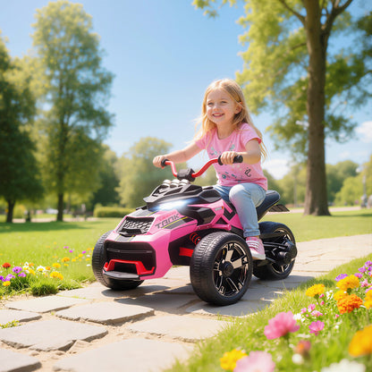 12V Kids Electric Ride On Car with 3 Wheeler, MP3 Player, Horn, 2 Speeds, LED Lights for Boys & Girls Ages 3-8, Pink
