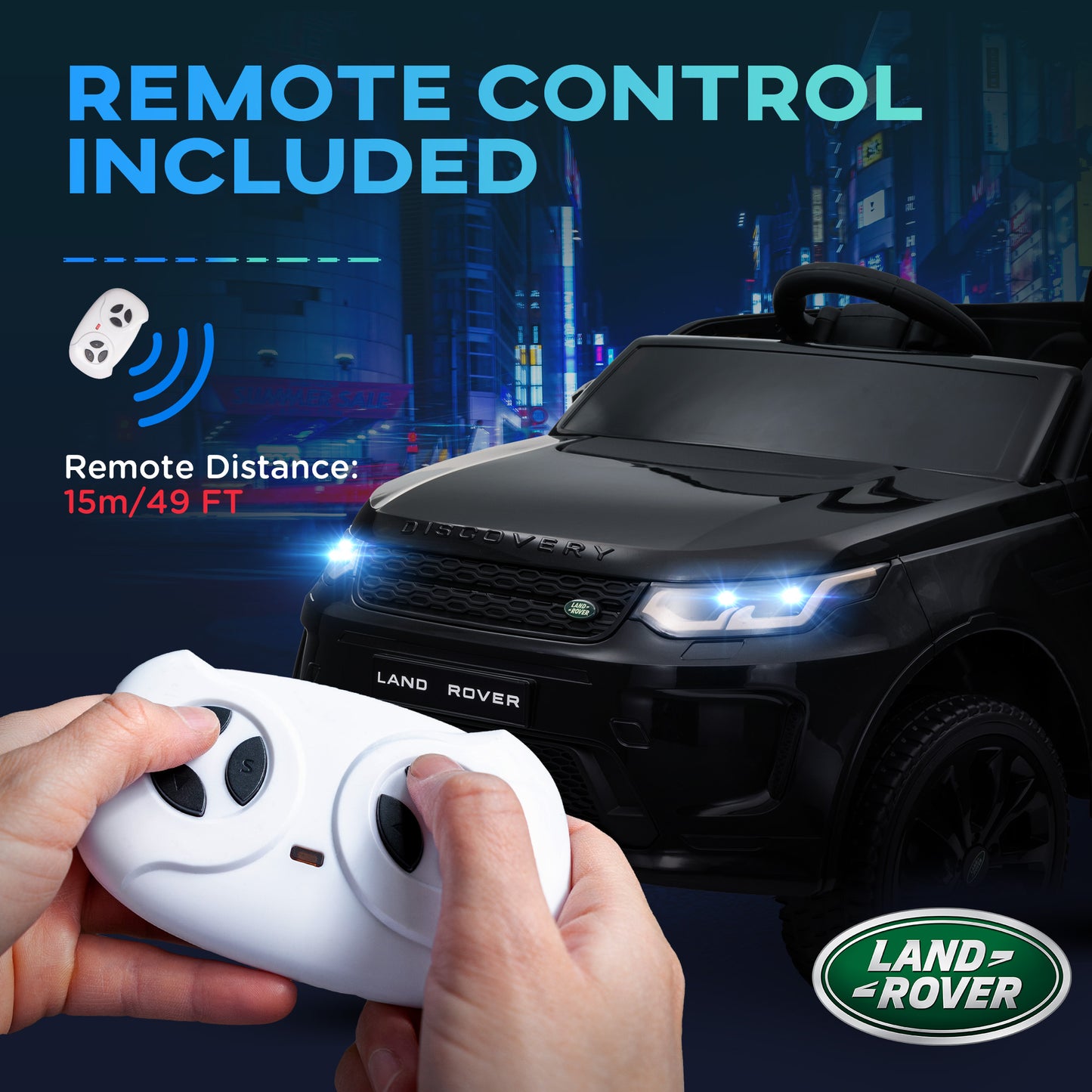 Licensed Land Rover Discovery Sport, 12V Kids Ride on Car w/ Remote Control, Lights, Music, Horn, for 3-6 Years, Black