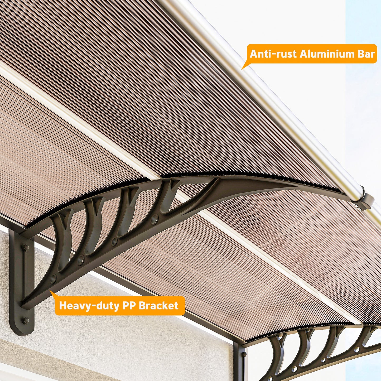 Front Door Canopy, Outdoor Awning, Rain Shelter, 303 x 96cm , Brown