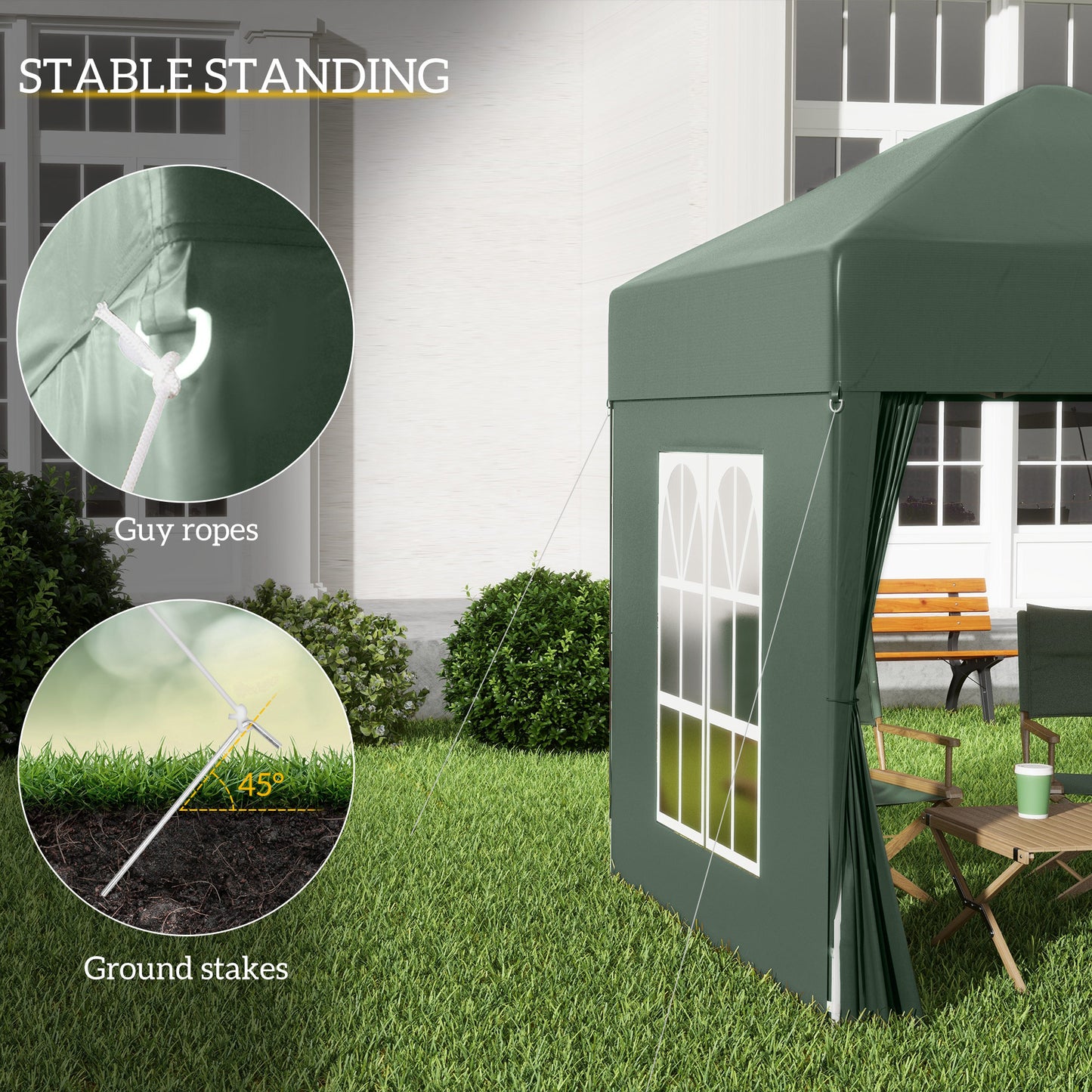 2 x 2 m Garden Pop Up Gazebo, Wedding Party Tent Marquee, Water Resistant Awning Canopy with Sidewalls, Windows, Carry Bag