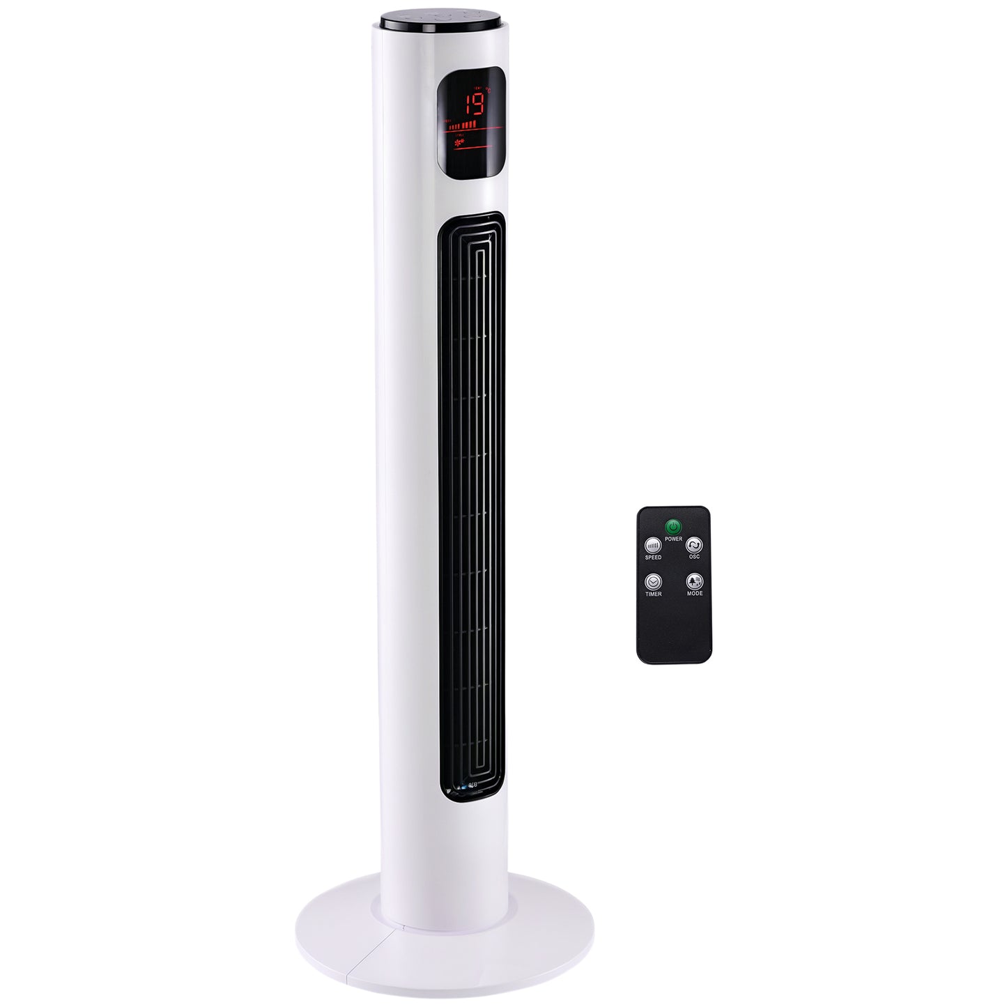 38'' Freestanding Tower Fan, 3 Speed 3 Mode, 12h Timer, 70 Degree Oscillation, LED Panel, 5M Remote Controller, White