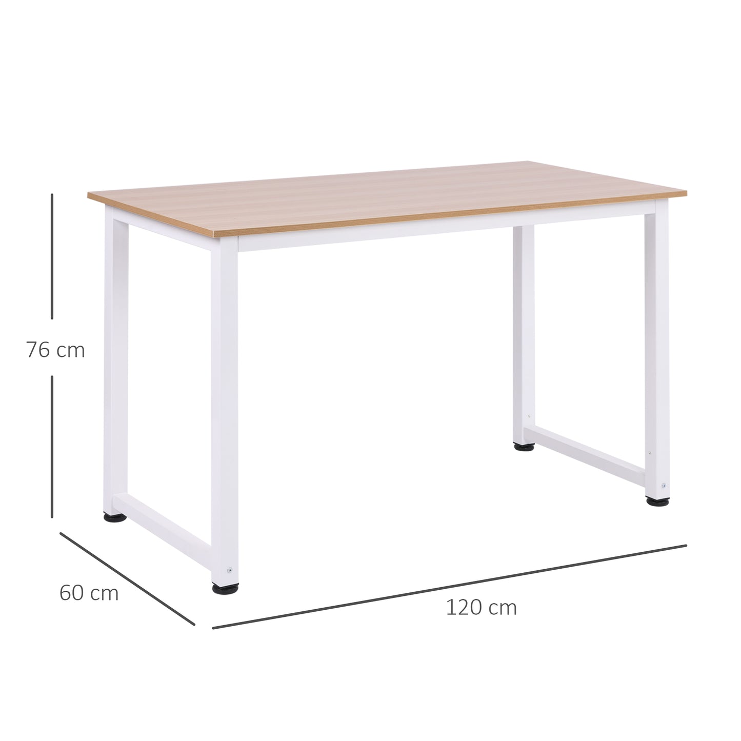 Computer Desk, Writing Table, 120 x 60 x 76cm Workstation for Home Office, Study with Metal Frame, Simple Assembly, White