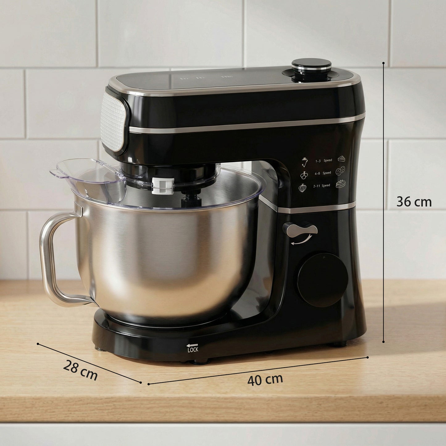 Stand Mixer, 6L 1400W Tilt-Head Food Mixer with 11 Speeds, Pulse & Fermentation Function, LED Display, Black