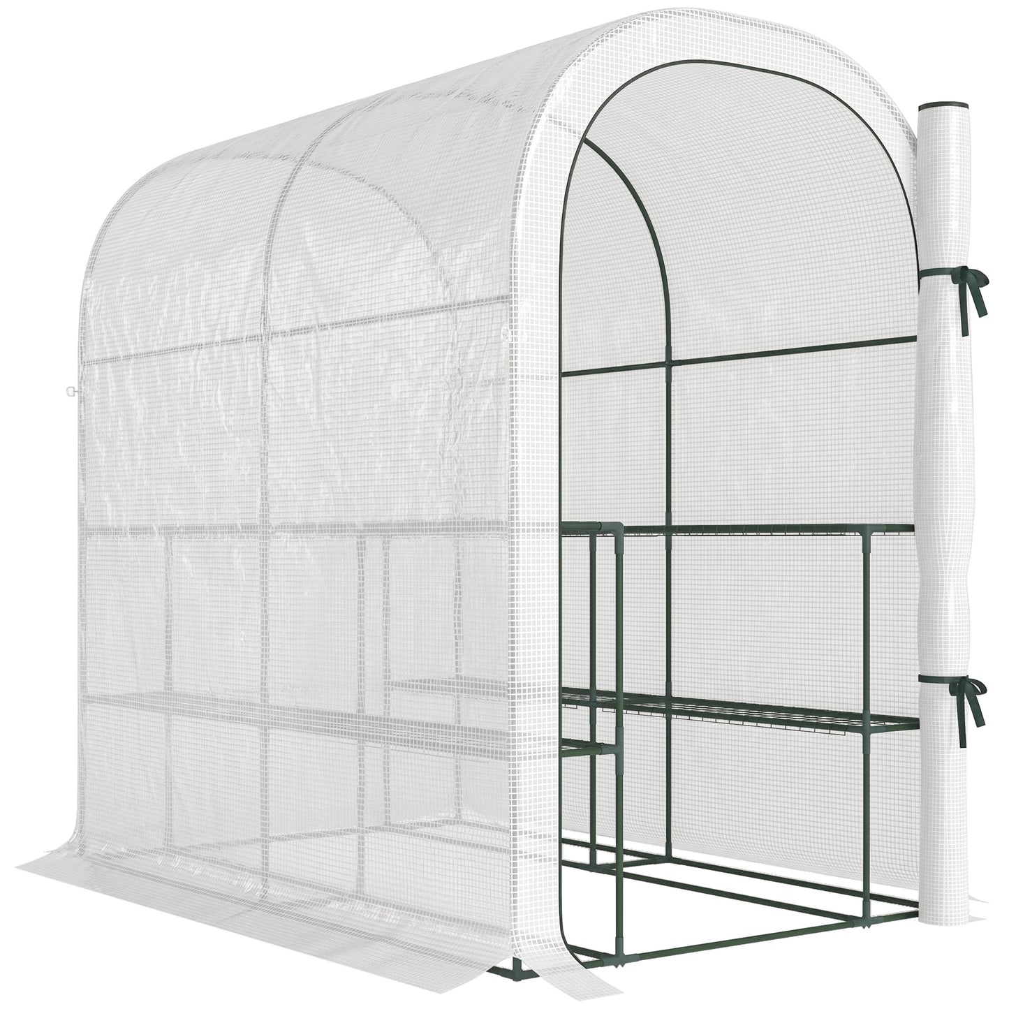 Walk-in Greenhouse with Shelves, Small Greenhouse with PE Cover and Roll-up Door, 123 x 187 x 189 cm, White