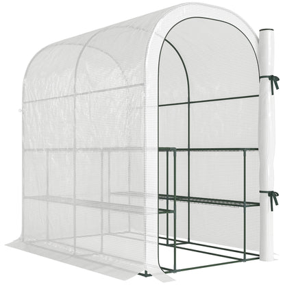 Walk-in Greenhouse with Shelves, Small Greenhouse with PE Cover and Roll-up Door, 123 x 187 x 189 cm, White