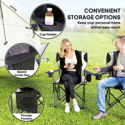 Set of 2 Folding Camping Chairs, Padded Camping Chairs with Adjustable Armrests