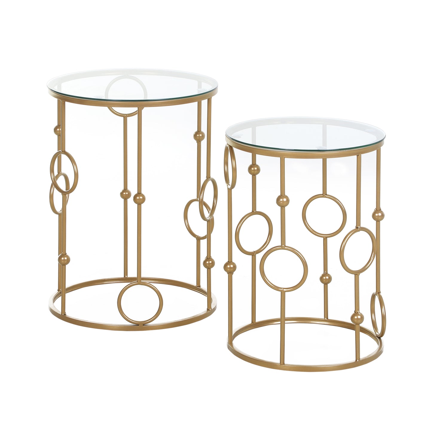 Nesting Round Coffee Table Set of 2 - Gold Tone